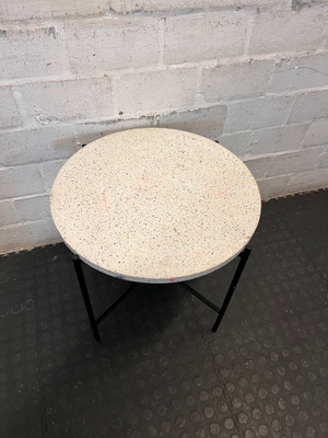 Round Terrazzo Coffee Table - Ink Marks on Top - 2ndhandwarehouse.com