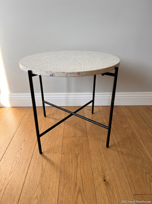 Round Terrazzo Coffee Table - Ink Marks on Top - 2ndhandwarehouse.com