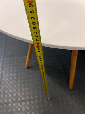 Round White Dining Table with Timber Eiffel Legs — Small Marks on Surface