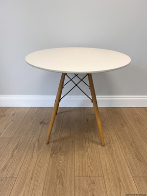 Round White Dining Table with Timber Eiffel Legs — Small Marks on Surface
