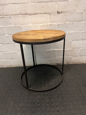 Round Wood and Steel Side Table — Good Pre-owned Condition