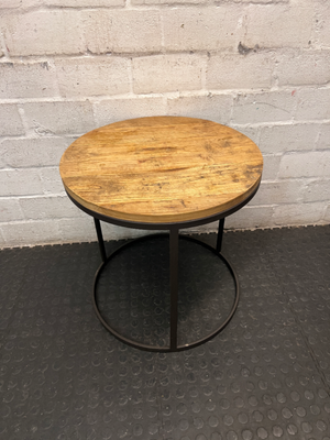 Round Wood and Steel Side Table — Good Pre-owned Condition