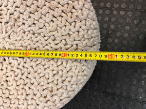 Round Woven Ottoman with Wooden Legs — Fair Condition with Signs of Previous Use