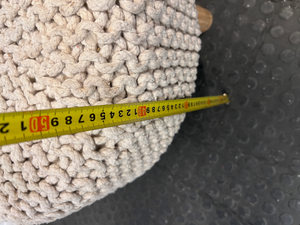 Round Woven Ottoman with Wooden Legs — Fair Condition with Signs of Previous Use