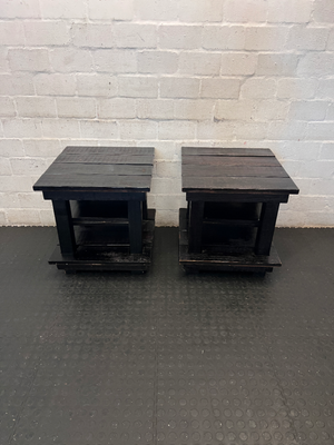 Rustic Black Wooden Side Table - Fair Condition (Visible Scuffs) - 2ndhandwarehouse.com