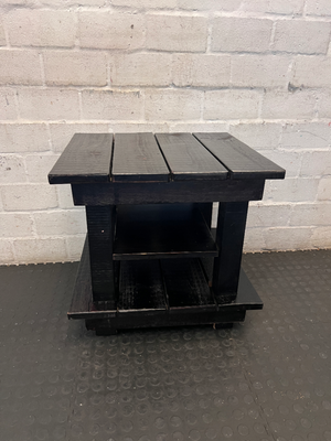 Rustic Black Wooden Side Table - Fair Condition (Visible Scuffs) - 2ndhandwarehouse.com
