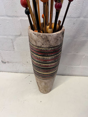 Rustic Striped Vase with Beaded Decorative Sticks
