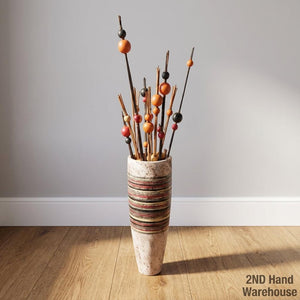 Rustic Striped Vase with Beaded Decorative Sticks