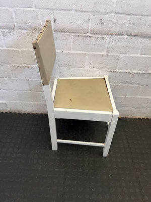 Rustic White Wooden Chair with Tan Seat and Backrest β Minor Damage - 2ndhandwarehouse.com