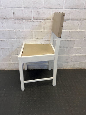 Rustic White Wooden Chair with Tan Seat and Backrest β Minor Damage - 2ndhandwarehouse.com