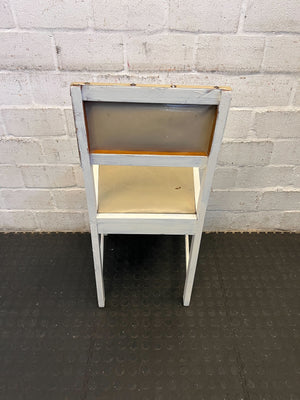 Rustic White Wooden Chair with Tan Seat and Backrest β Minor Damage - 2ndhandwarehouse.com
