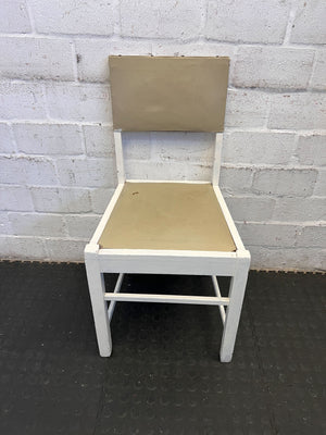 Rustic White Wooden Chair with Tan Seat and Backrest β Minor Damage - 2ndhandwarehouse.com