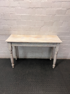 Rustic Wooden Console Table with Turned Legs — Fair Condition with Worn Finish