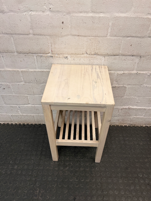 Rustic Wooden Side Table with Slatted Shelf — Good Condition Table