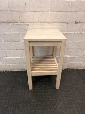 Rustic Wooden Side Table with Slatted Shelf — Good Condition Table