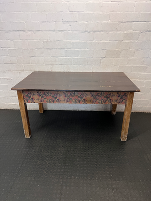 Rustic Wooden Table with Floral Detail - Well Used Condition - 2ndhandwarehouse.com