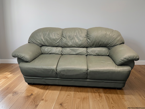 Sage Green 3 Seater Padded Couch — Small Tear on 1-Seater Couch