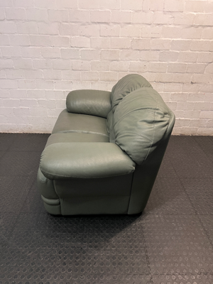 Sage Green Leather 2 Seater Couch — Small Tear on One Seat Section