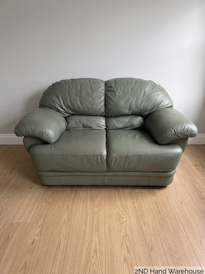 Sage Green Leather 2 Seater Couch — Small Tear on One Seat Section