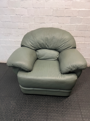 Sage Green Upholstered 1 Seater Couch — Small Tear in Leather