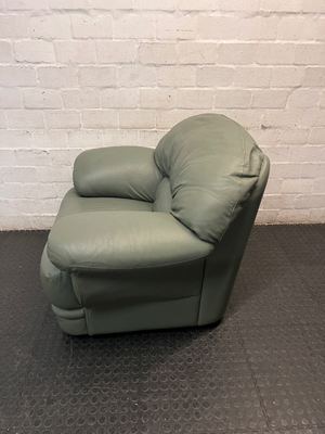 Sage Green Upholstered 1 Seater Couch — Small Tear in Leather