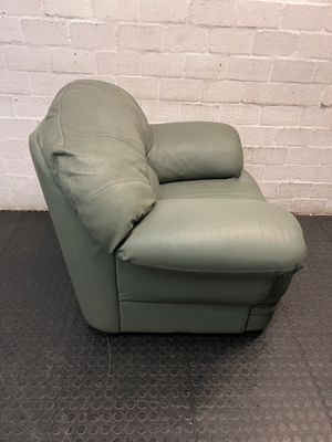 Sage Green Upholstered 1 Seater Couch — Small Tear in Leather