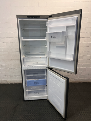 Samsung Silver Bottom Mount Fridge with Water Dispenser — Good Working Order with Adhesive Residue