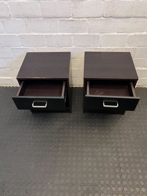 Sleek Black Wooden Nightstand with Drawer and Open Storage