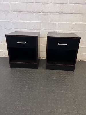 Sleek Black Wooden Nightstand with Drawer and Open Storage