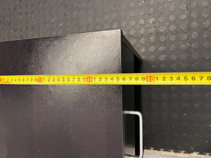 Sleek Black Wooden Nightstand with Drawer and Open Storage