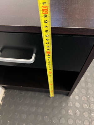 Sleek Black Wooden Nightstand with Drawer and Open Storage