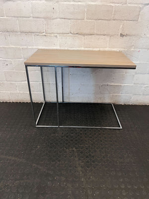 Sleek C-Shape Sofa Side Table - Wood & Metal Design