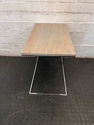 Sleek C-Shape Sofa Side Table - Wood & Metal Design