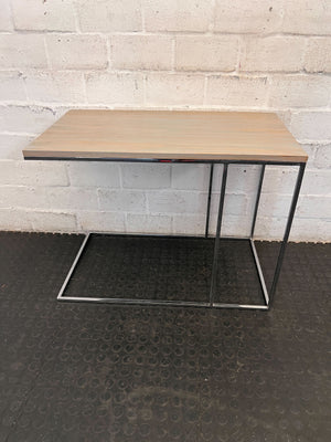 Sleek C-Shape Sofa Side Table - Wood & Metal Design