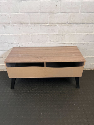 Sleek Oak Wood TV Stand with Black Legs - Minor Scratches - REDUCED