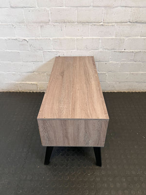 Sleek Oak Wood TV Stand with Black Legs - Minor Scratches - REDUCED