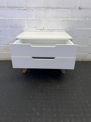 Sleek White 2-Drawer Nightstand with Tapered Wood Legs