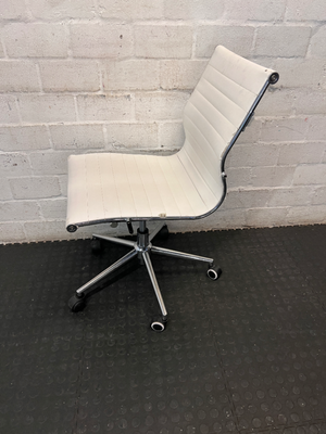 Sleek White Ribbed Armless Office Chair with Chrome Base - 2ndhandwarehouse.com