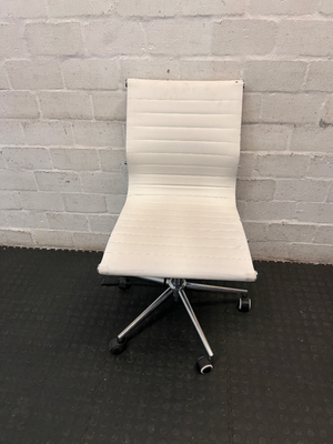 Sleek White Ribbed Armless Office Chair with Chrome Base - 2ndhandwarehouse.com