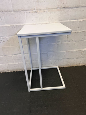 Sleek White Square Side Table with Metal Frame – Minor Wear