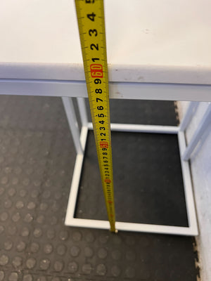 Sleek White Square Side Table with Metal Frame – Minor Wear