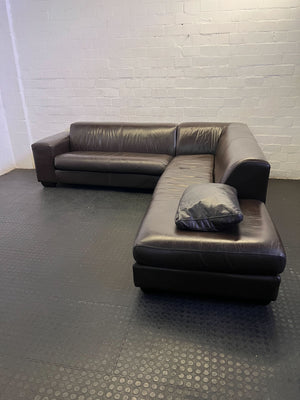 Spacious Dark Brown Leather L-Shape Sectional Sofa