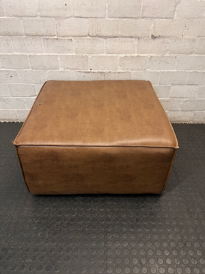 Square Brown Faux Leather Ottoman — Tear in Top and Marker Stains - 2ndhandwarehouse.com
