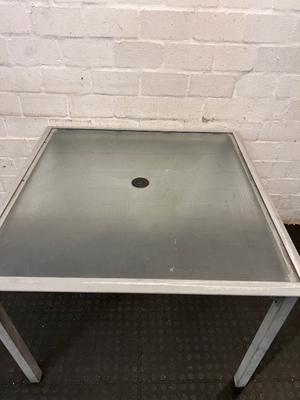 Square Glass-Top Patio Table - Visible Weathering to Frame - 2ndhandwarehouse.com