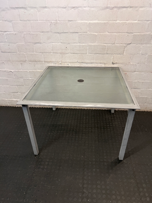 Square Glass-Top Patio Table - Visible Weathering to Frame - 2ndhandwarehouse.com