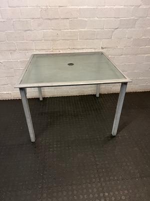 Square Glass-Top Patio Table - Visible Weathering to Frame - 2ndhandwarehouse.com