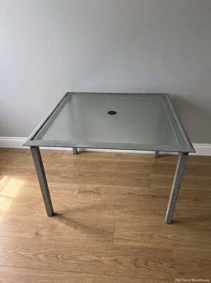 Square Glass-Top Patio Table - Visible Weathering to Frame - 2ndhandwarehouse.com