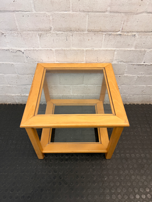 Square Wooden Coffee Table with Glass Insets - 2ndhandwarehouse.com