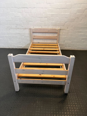 Sturdy White Wooden Single Bed Frame with Pine Slats