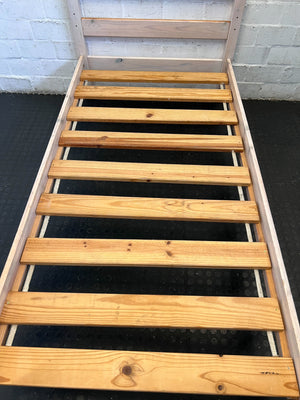 Sturdy White Wooden Single Bed Frame with Pine Slats